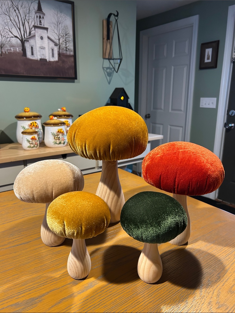 Bundle of Multicolor Velvet Mushrooms Home & Holiday Accent Décor